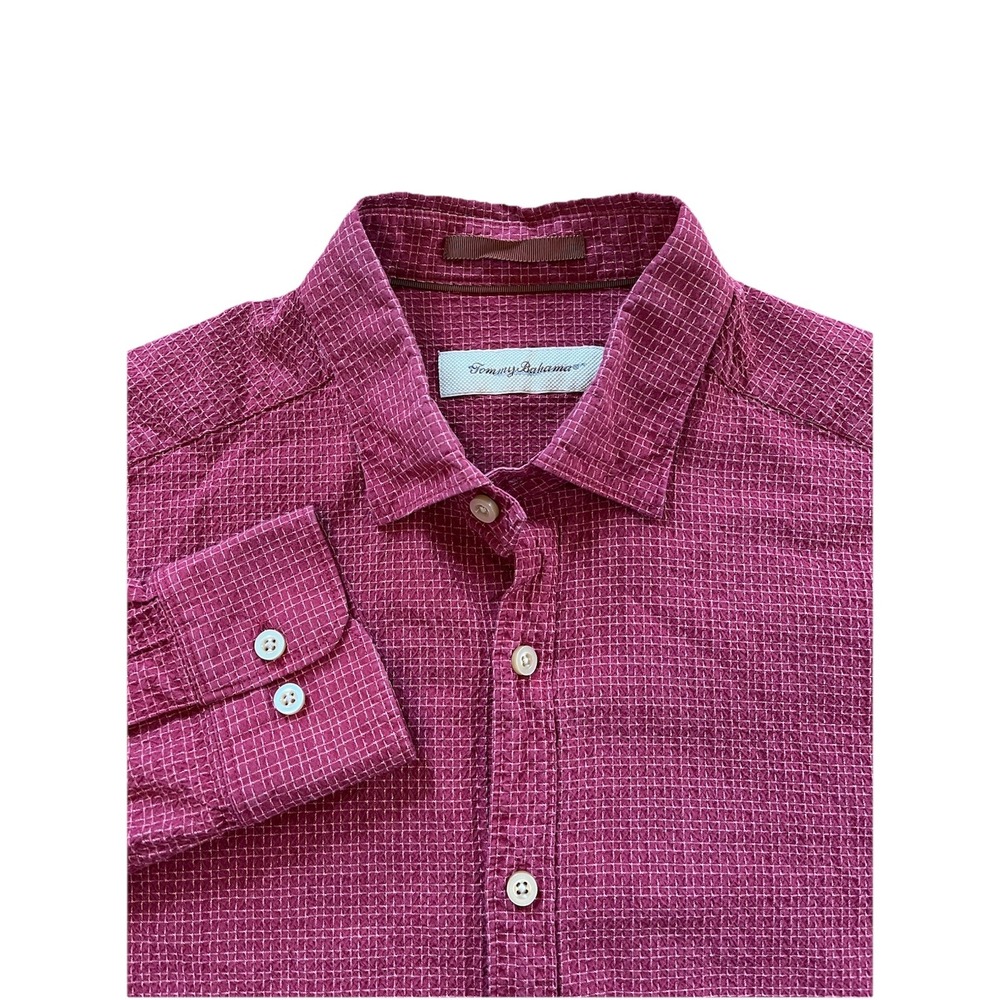 Tommy Bahama Men's M Silk Blend Red Check Long‎ Sleeve Button Down Shirt